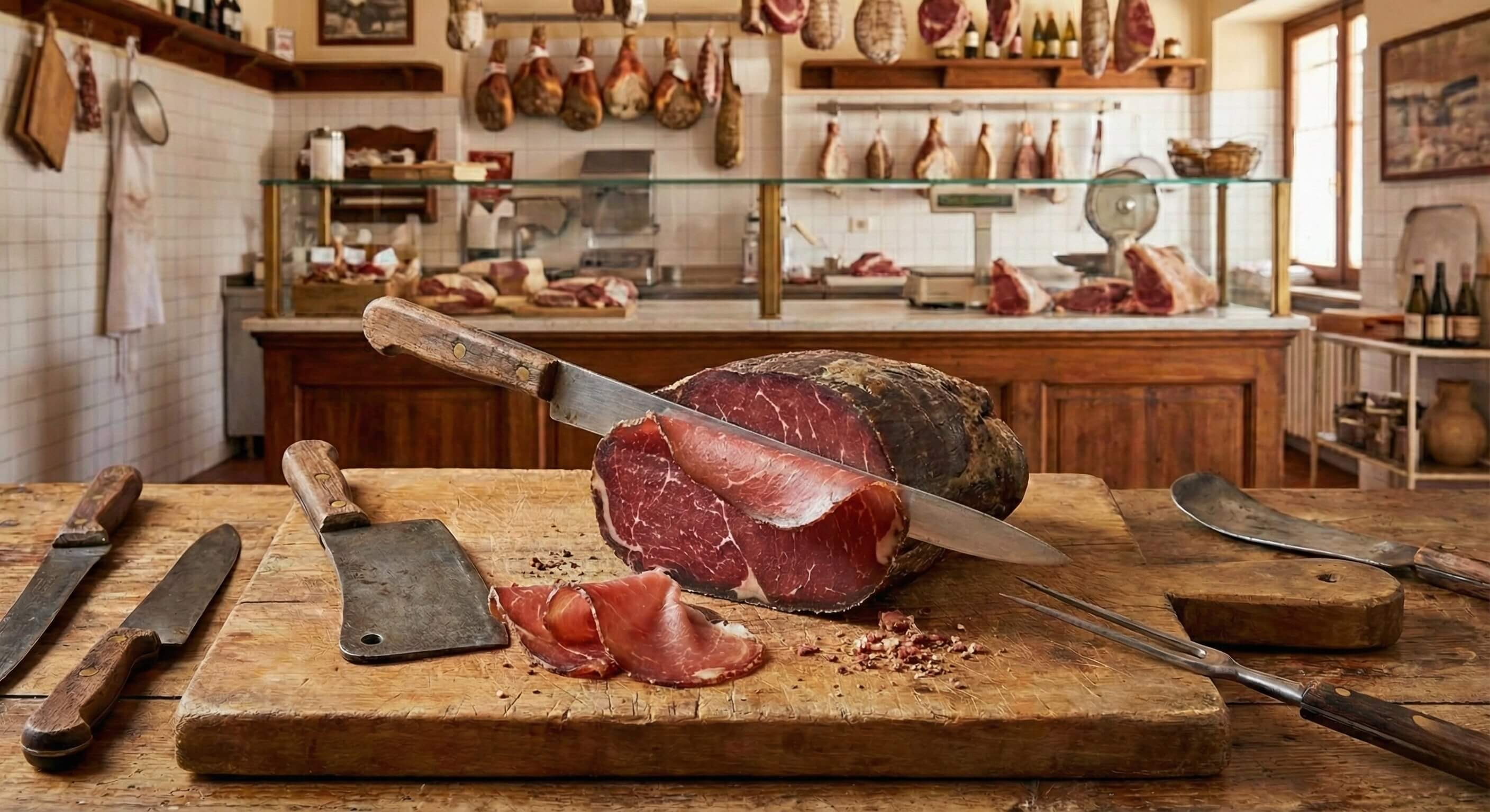 Fette sottili di bresaola di asino, un salume magro e pregiato dal gusto delicato.